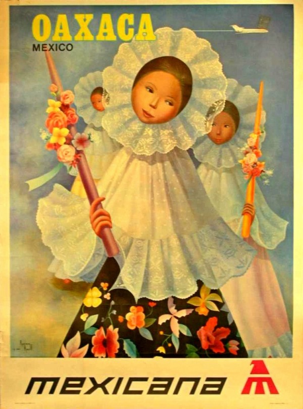 Oaxaca Mexico 1969 travel poster for Mexicana Airlines Print
